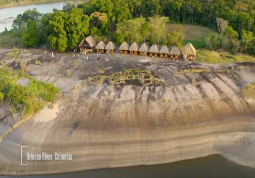 The Orinoco Lodge and Maipures rapids from the sky